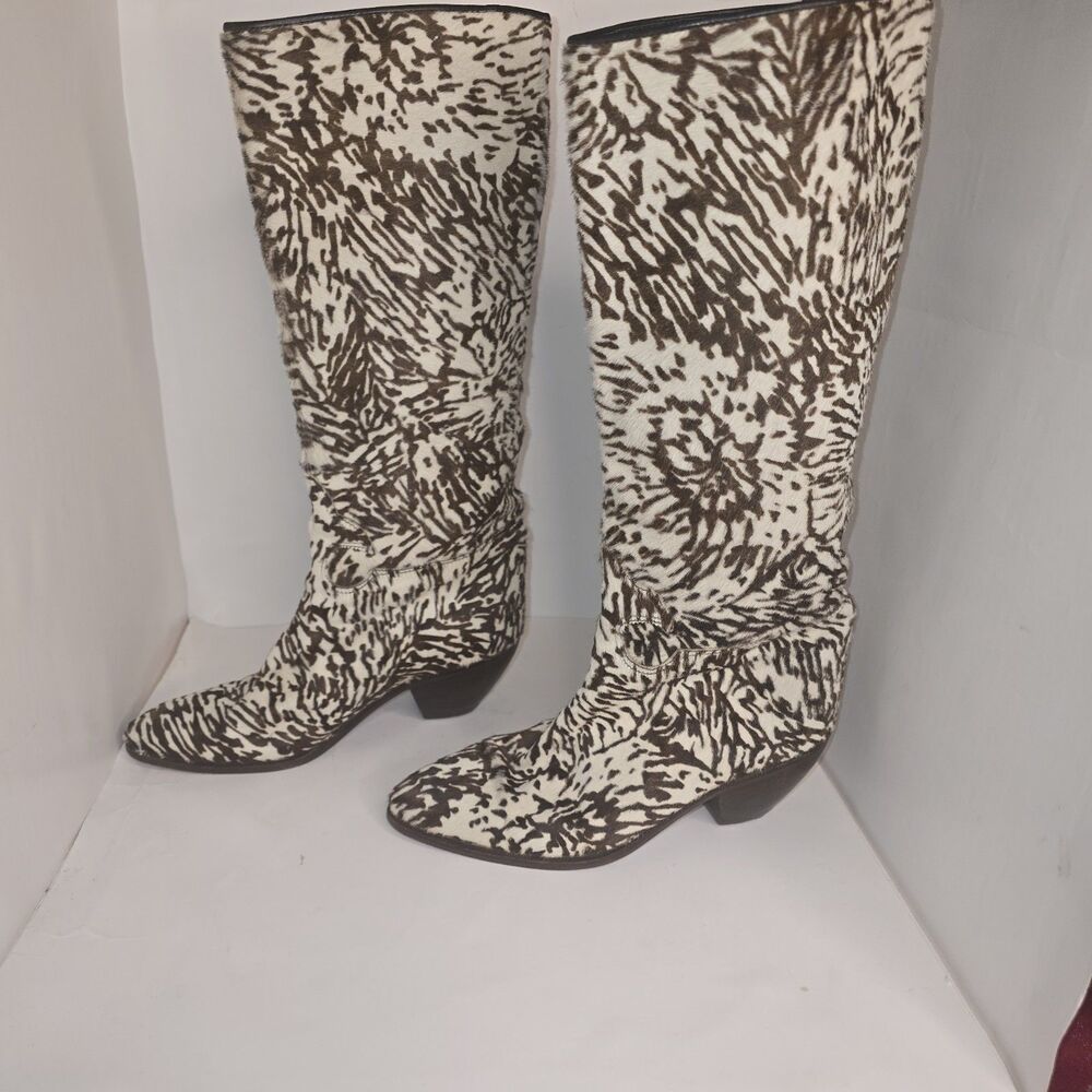 Vintage MAUD FRIZON Zebra Animal Print Calf Hair Brown Beige Boots Size 35 - Picture 3 of 16